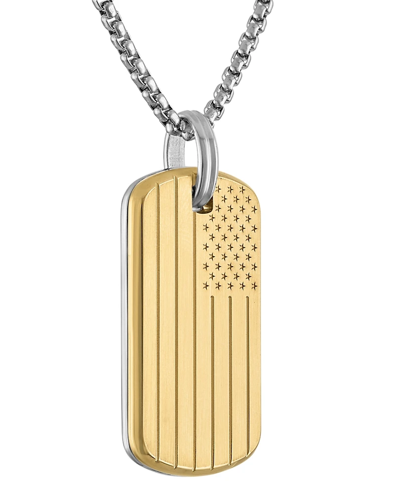 Bulova Men's 150th Anniversary American Flag Two-Tone Stainless Steel Dog Tag Pendant 24" Necklace