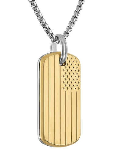 Bulova Men's 150th Anniversary American Flag Two-Tone Stainless Steel Dog Tag Pendant 24" Necklace