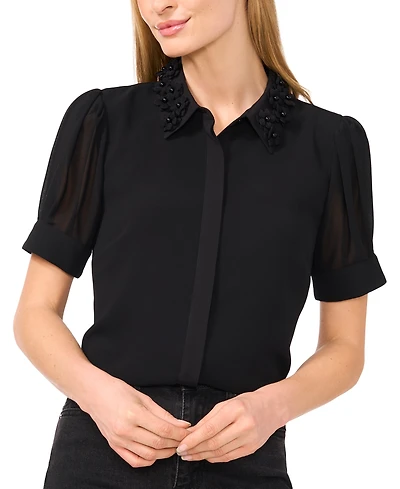 CeCe CeCe Women's Embellished Puff-Sleeve Shirt
