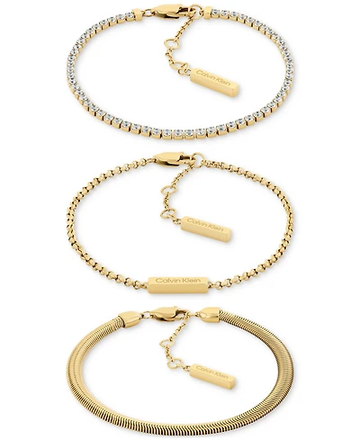 Calvin Klein Stainless Steel 3-Pc. Set Crystal Mixed Chain Bracelets