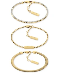 Calvin Klein Stainless Steel 3-Pc. Set Crystal Mixed Chain Bracelets