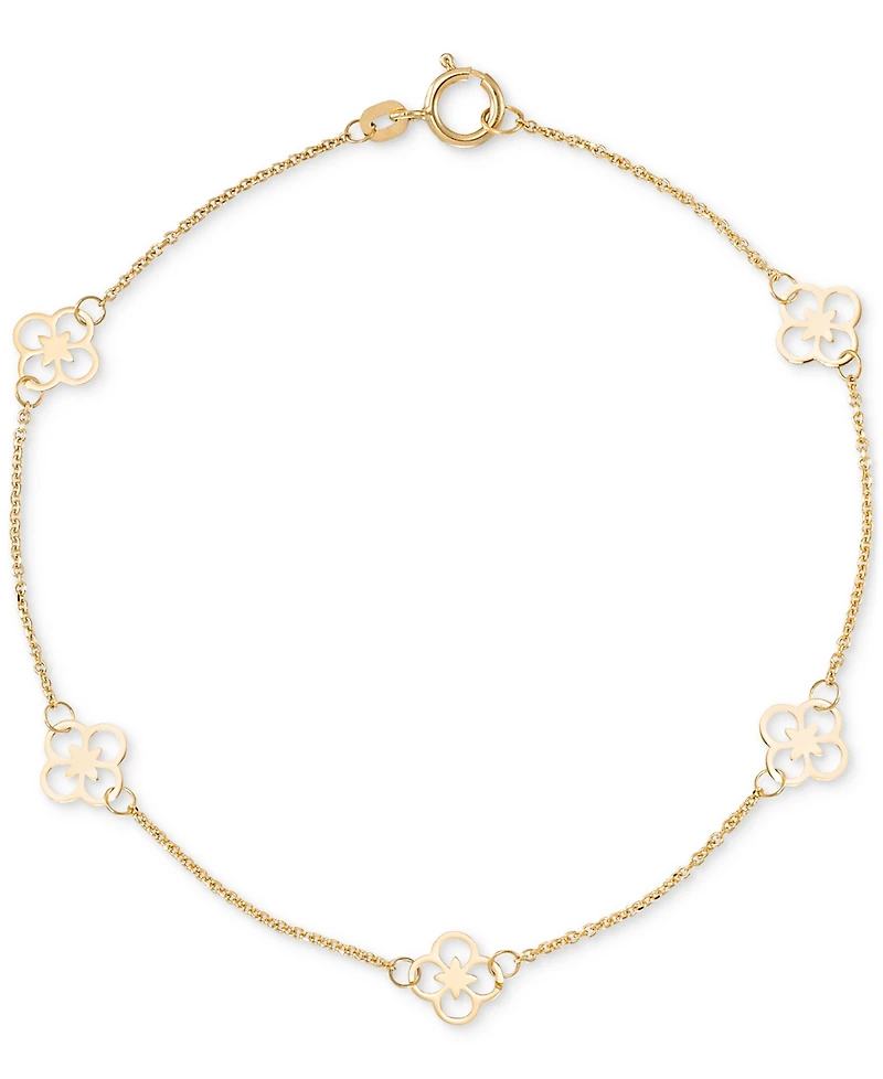 Polished Openwork Clover Station Link Bracelet in 10k Gold