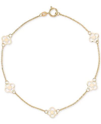 Polished Openwork Clover Station Link Bracelet in 10k Gold