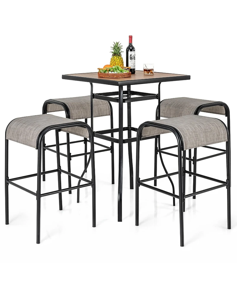 Gymax -Piece Patio Dining Set w/ Umbrella Hole Metal Frame & Breathable Fabric Seat