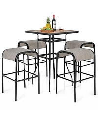 Gymax -Piece Patio Dining Set w/ Umbrella Hole Metal Frame & Breathable Fabric Seat