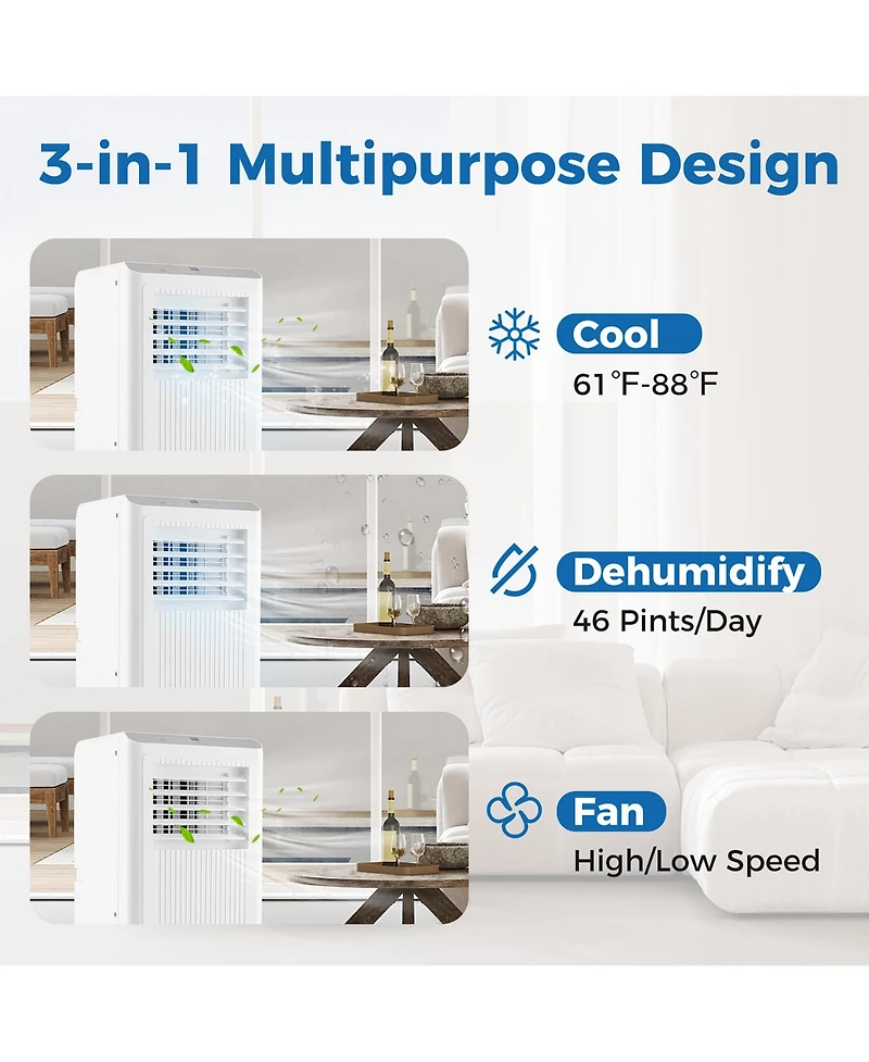 Gymax 8000 Btu Portable Air Conditioner 3 in 1 Ac Unit Fan & Dehumidifier for Rooms up to 250 Sq Ft