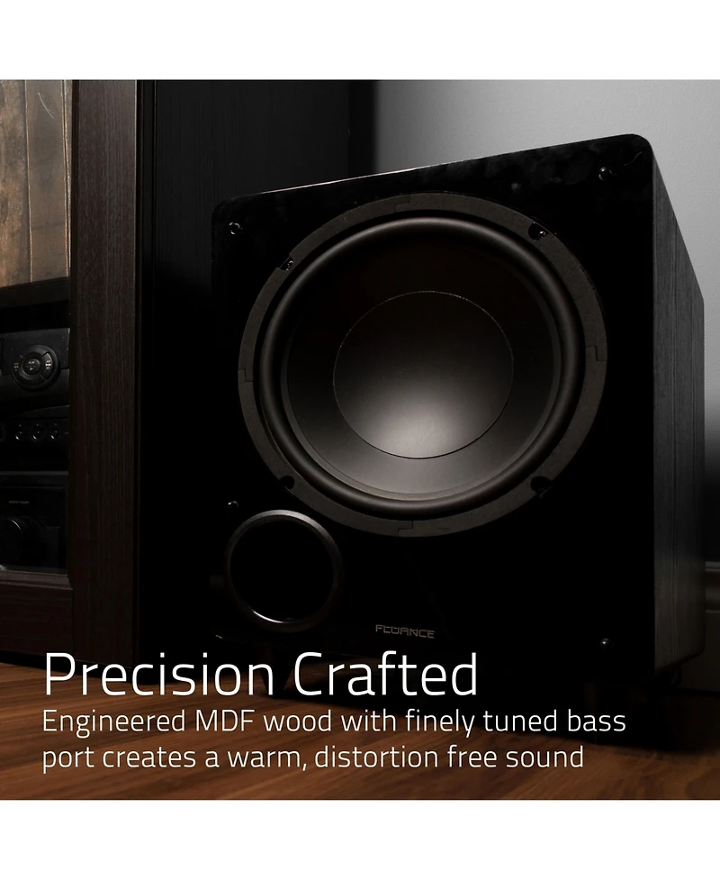 Fluance DB10W 10-inch Low Frequency Powered Subwoofer for Home Theater (Natural Walnut)