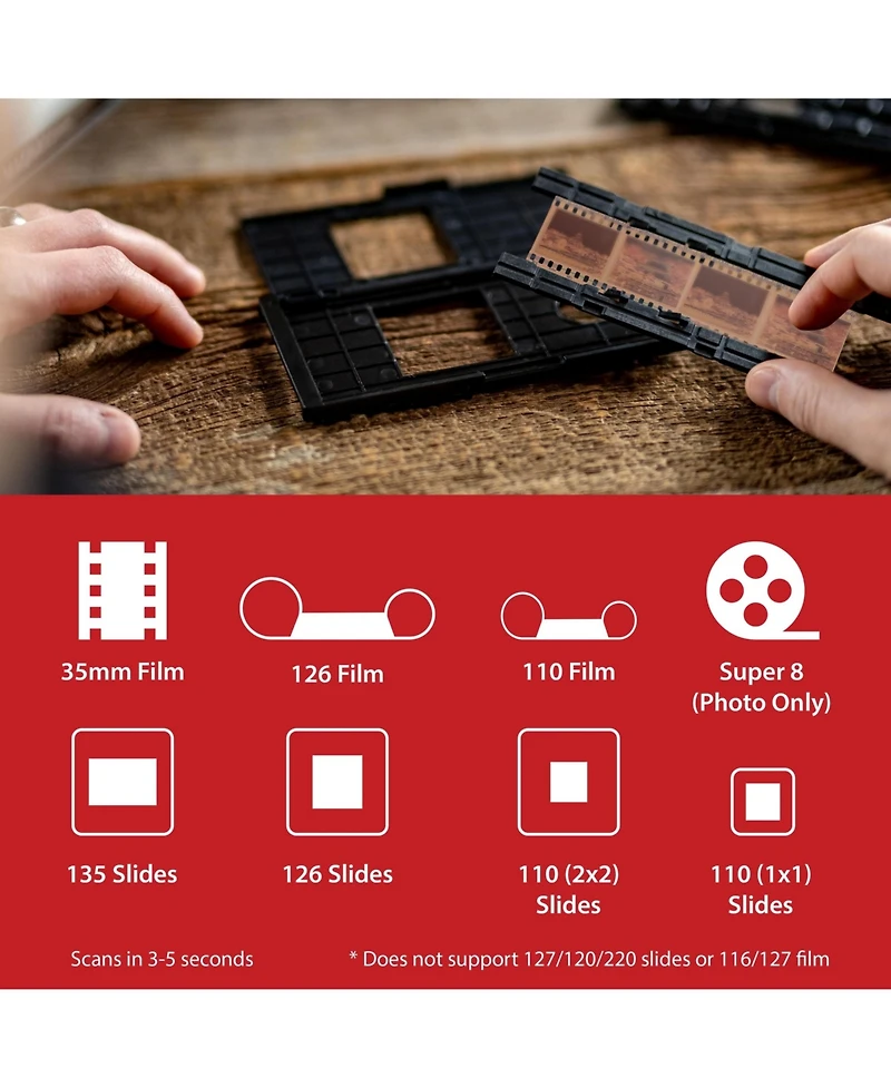 Magnasonic 25MP Film Scanner with Large 5" Display & Hdmi, Long Tray Slide Film Holders, Converts 35mm/126/110/Super 8 Film & 135/126/110 Slides