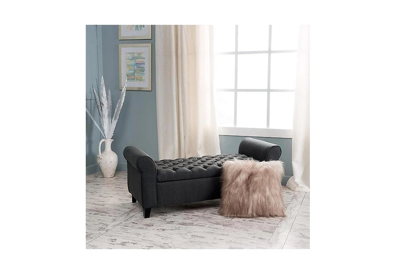 Tufted Storage Ottoman Bench with Rolled Arms, Button-Tufted Diamond Stitching, Soft-Close Hinges, and Versatile Design for Seating and Storage-The Po