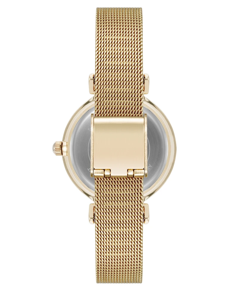 Anne Klein Women's Premium Round Gold-Tone Stainless Steel Mesh and Black Dial Watch, 29mm