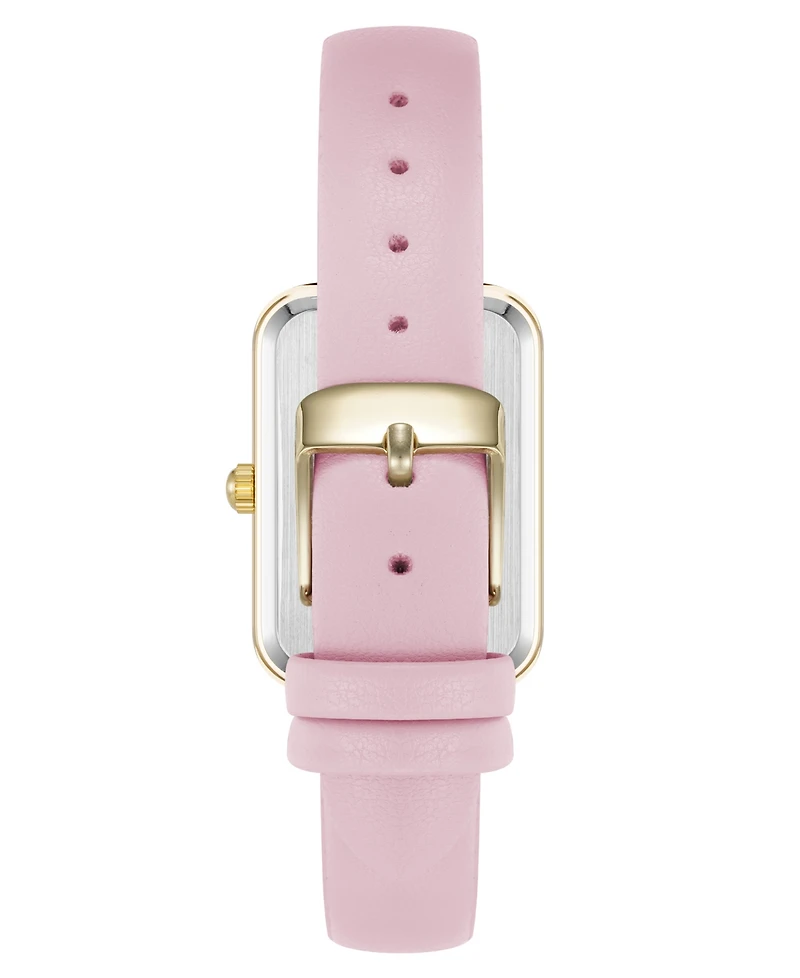 Anne Klein Women's Quartz Rectangular Pink Polyurethane Leather and Gold-Tone Metal Alloy Watch, 23mm