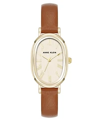 Anne Klein Women's Quartz Oval Brown Polyurethane Leather and Gold-Tone Metal Alloy Watch, 23mm