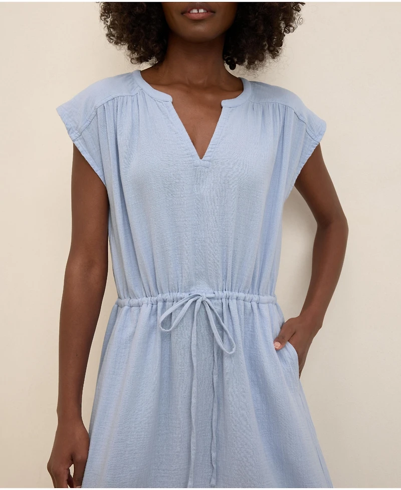Pact Women's Organic Cotton Coastal Double Gauze Tie Waist Midi Dress