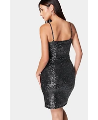 Bebe Women's High Slit Sequin Dress
