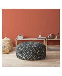 Round Floral Motif Cotton Pouf Ottoman – Decorative Accent