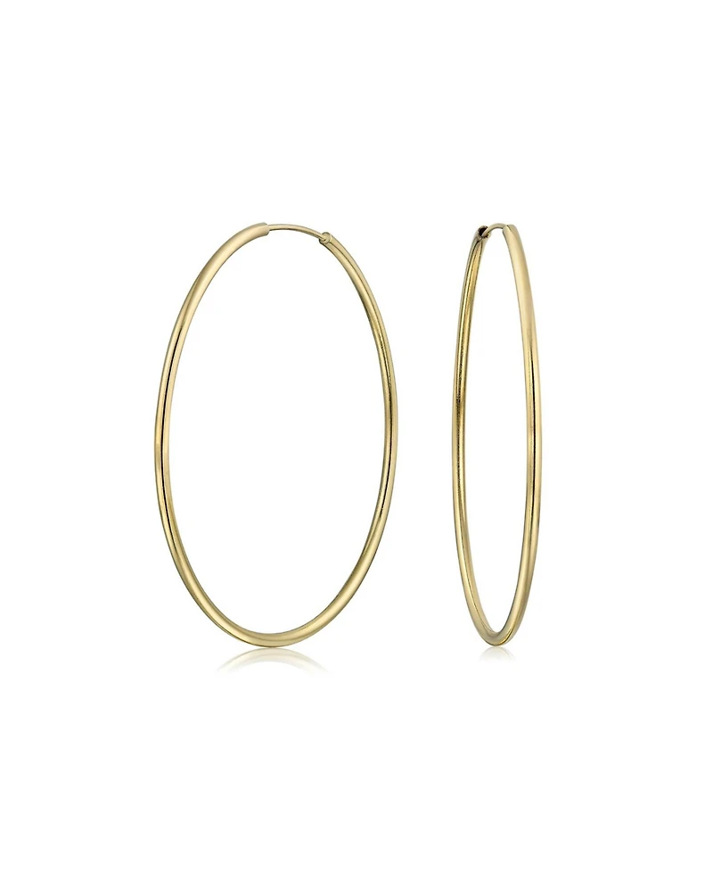 Bling Jewelry Timeless Minimalist Endless Continuous Lightweight Simple Thin 2-3mm Tube Hoop Earrings Gold Plated Finish 1.75,2, 2.5 2.75 Inch Diamete