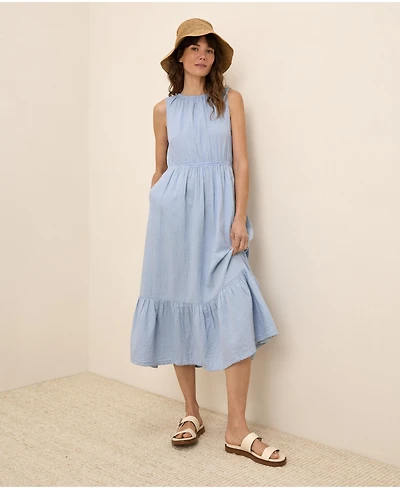Pact Women's Organic Cotton Coastal Double Gauze Tiered Midi Dress