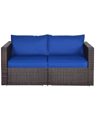 2PCS Patio Rattan Corner Sofa Sectional Furniture
