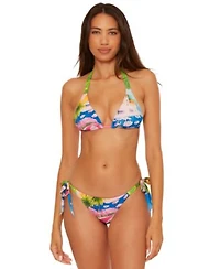 Becca Womens Positano Reversible Triangle Bikini Top Positano Reversible Side Tie Bikini Bottoms