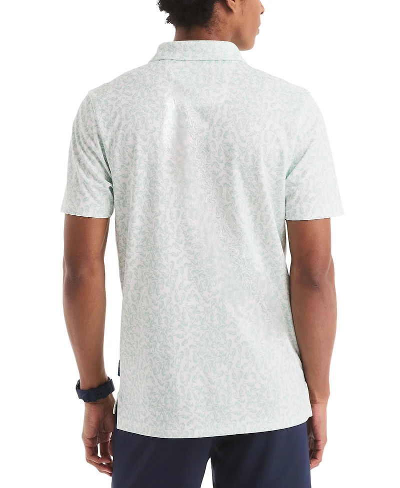 Nautica Men's Classic-Fit Seahorse-Print Birdseye Interlock Performance Golf Polo Shirt