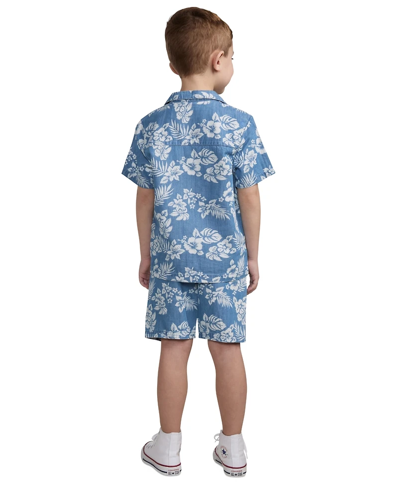 Hurley Little Boys Chambray Printed Camp Shirt & Shorts Set