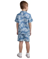 Hurley Little Boys Chambray Printed Camp Shirt & Shorts Set