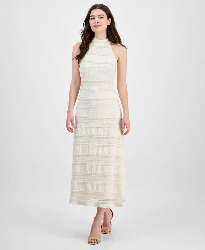 Anne Klein Women's Lace Knit Mock Neck Halter Dress