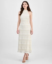 Anne Klein Women's Lace Knit Mock Neck Halter Dress