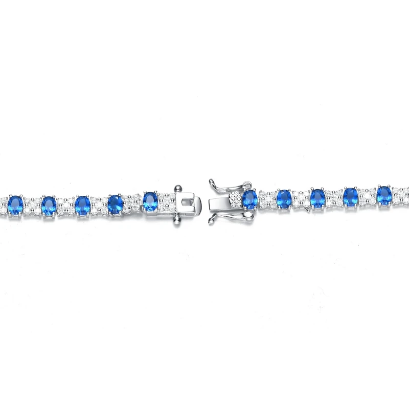 Sterling Silver White Gold Plated with Colored Cubic Zirconia Tennis Bracelet