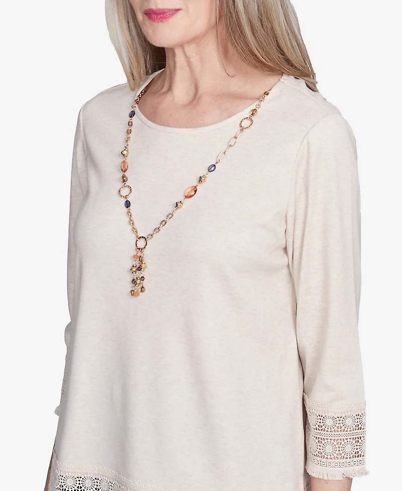 Alfred Dunner Women's Summer Solstice Lace Trimmed Knit Top