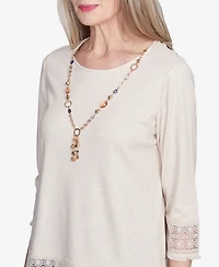 Alfred Dunner Women's Summer Solstice Lace Trimmed Knit Top