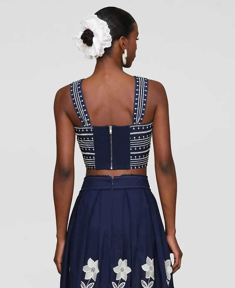 Avec Les Filles Women's Cotton Embroidered Square-Neck Tank Top