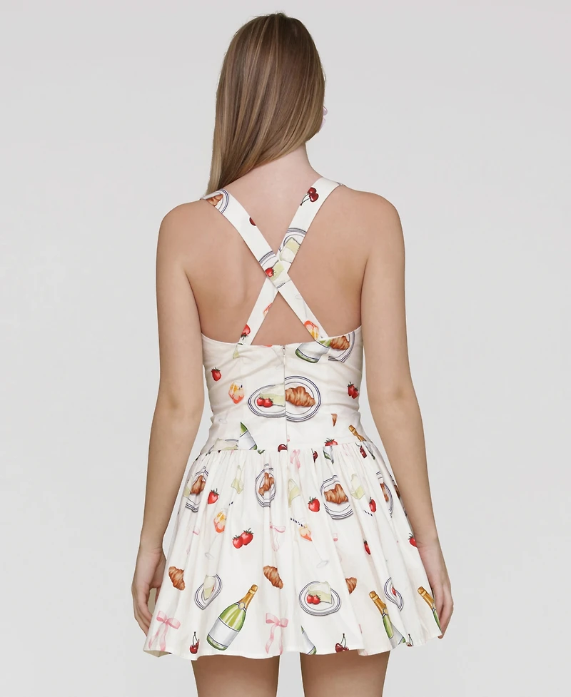 Avec Les Filles Women's Printed Drop-Waist Flounce Romper Dress