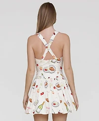 Avec Les Filles Women's Printed Drop-Waist Flounce Romper Dress