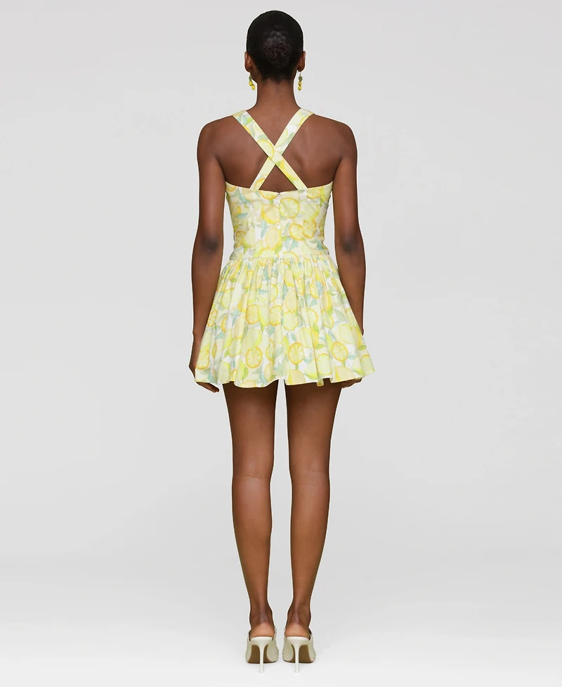 Avec Les Filles Women's Printed Drop-Waist Flounce Romper Dress