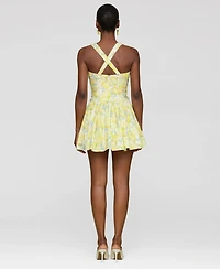 Avec Les Filles Women's Printed Drop-Waist Flounce Romper Dress