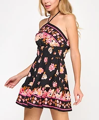 Trixxi Juniors' Floral-Print Halter-Neck Mini Dress