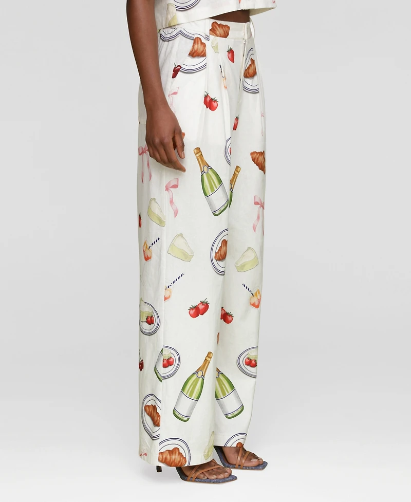 Avec Les Filles Women's Printed High-Rise Wide-Leg Pants