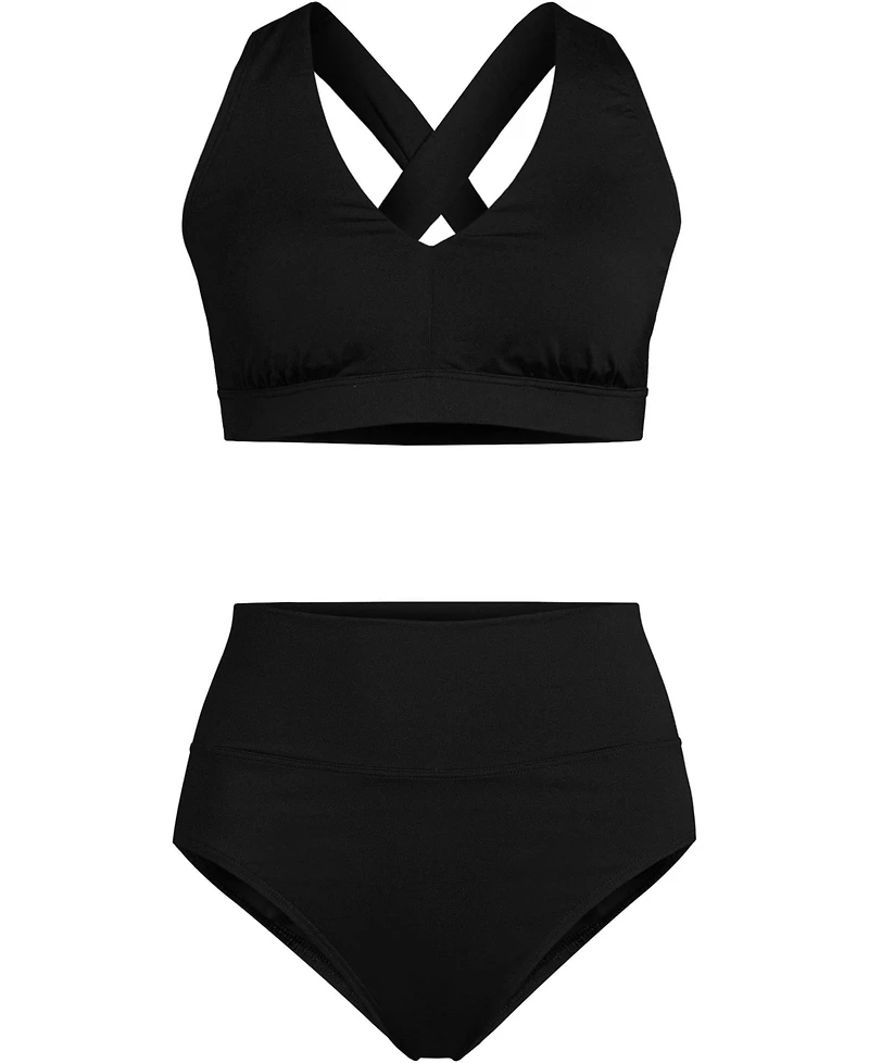 Lands' End Plus V-Neck Bikini and High Waisted Bottom Swimsuit Set