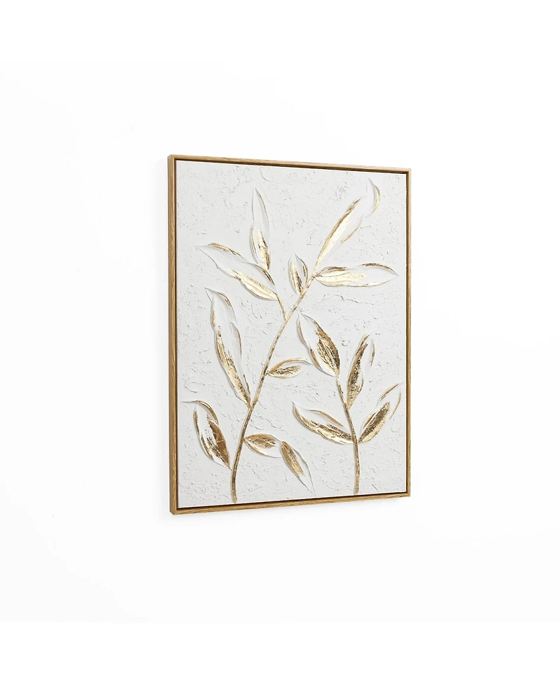 LuxenHome White with Gold Flower Canvas Framed Wall Decor