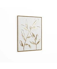LuxenHome White with Gold Flower Canvas Framed Wall Decor