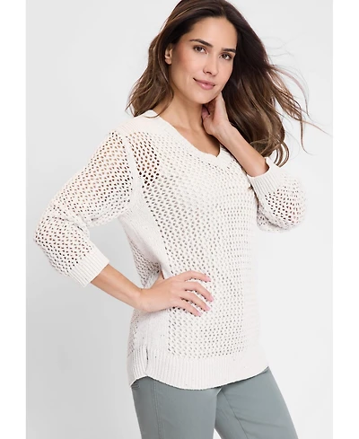 Olsen Women's Open Knit Sparkle Pullover