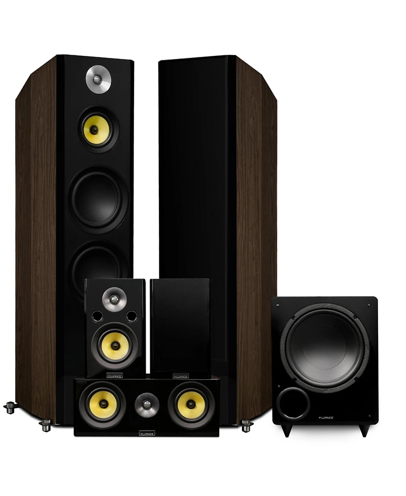 Fluance Signature HiFi Surround Sound Home Theater 5.1 Channel Speaker System including 3-Way Floorstanding Tower, Center Channel, Rear Surrounds and