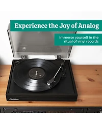 Electrohome Montrose Vinyl Record Player 2-Speed Belt-Drive Turntable, with Audio-Technica Stylus, Speed Control Motor, Built-in Preamp, Wood Plinth,