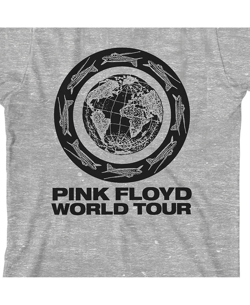 Pink Floyd Boys World Tour Earth & Planes Crew Neck Short Sleeve Athletic Heather T-shirt -Xl