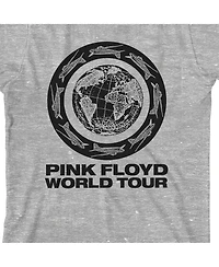 Pink Floyd Boys World Tour Earth & Planes Crew Neck Short Sleeve Athletic Heather T-shirt -Xl