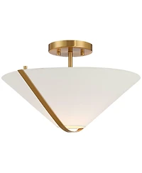 Possini Euro Design Oracle 16" Modern Art Deco Semi Flush-Mount Ceiling Light Fixture Kitchen Foyer Warm Brass Finish Linen