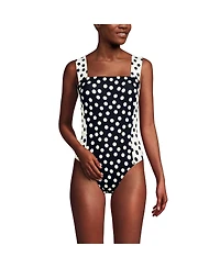 Lands' End Women's Long Torso Square Neck High Leg One Piece Swimsuit