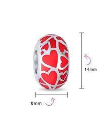 Bling Jewelry Pink Red Silver Heart Murano Glass Charm Bead European Bracelets