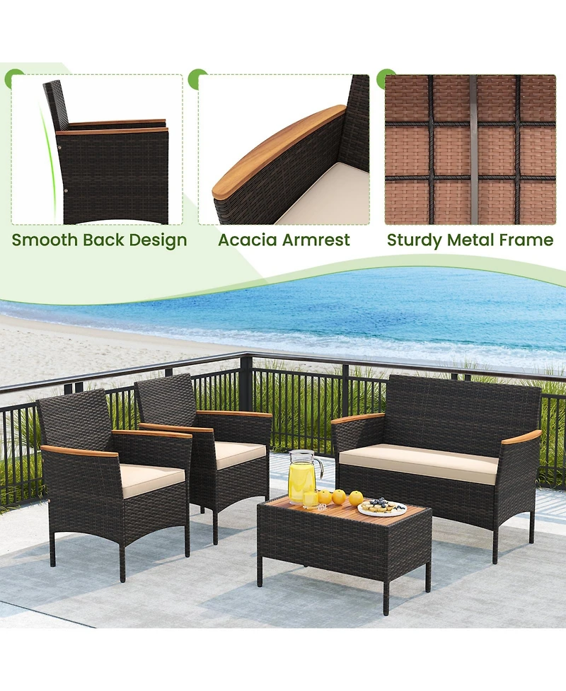 Gymax 8 Piece Outdoor Patio Rattan Furniture Set Rattan Conversation Set w/ Chairs & Loveseat